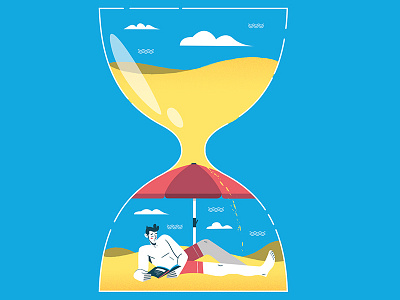 Take Your Time! ⏳ beach chill clouds flat hourtime illustration sand slowdown stress time umbrella vector