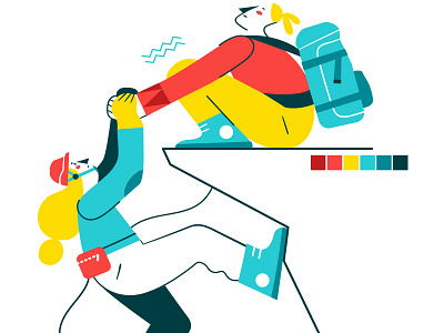 Hang on! 💪 character climb effort flatdesign hangon illustration sisters sport strong vector woman