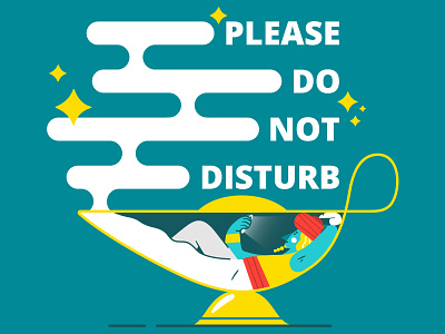 Please, Do Not Disturb! 🚫✨ chill flat genius illustration lamp magic rest smartphone smoke vector