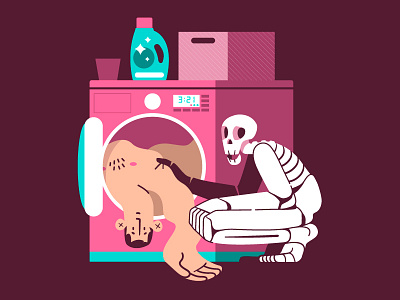 Skincare Routine ✨ character design flat flat illustration laundry machine skin skincare skull vector washing