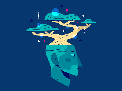 Grow Your Mind 🌱 bonsai flat grow head illustration pattern tree vector