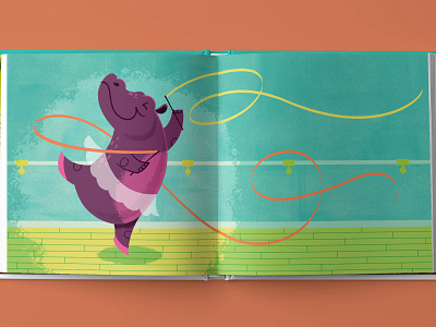 Hip Hooray, Hippo! Ballet Spread childrens book illustration vector
