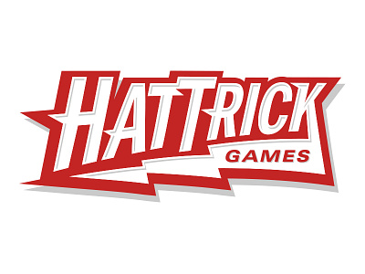 Hat Trick Logo board games cards custom type dice lightning bolt red