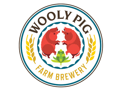 Wooly Pig Farm Brewery Crest brewery crest dancing farm hex hops logo pig red sign wooly