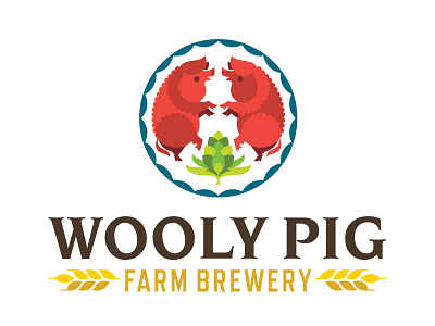 Wooly Pig Farm Brewery Logo brewery crest dancing farm hex hops logo pig red sign wooly