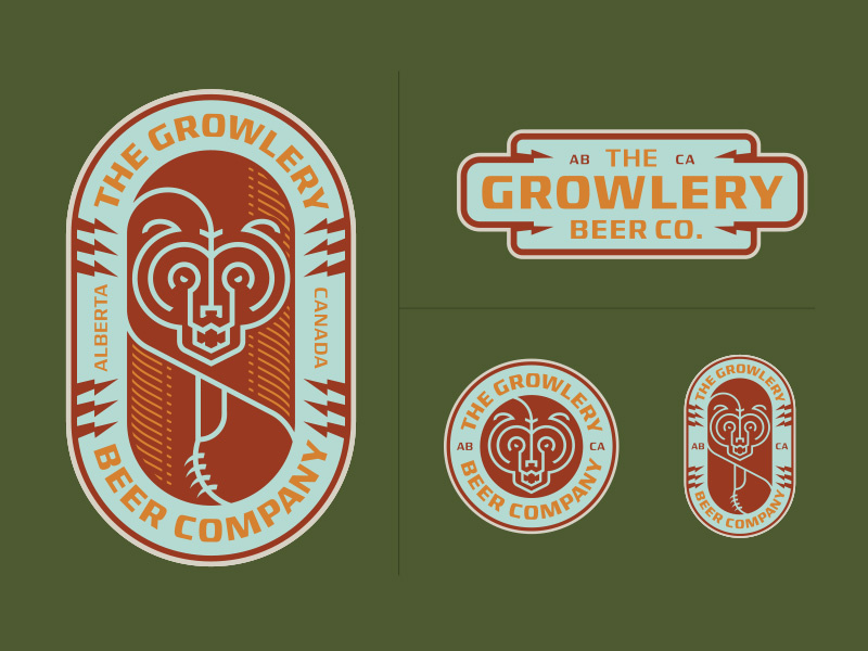 The Growlery Beer Co. craft beer brewery canada alberta patch outdoors illustration logo badge bear grizzly