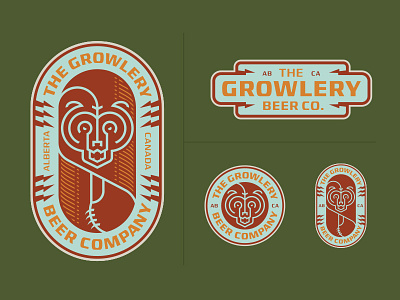 The Growlery Beer Co. alberta badge bear beer brewery canada craft grizzly illustration logo outdoors patch