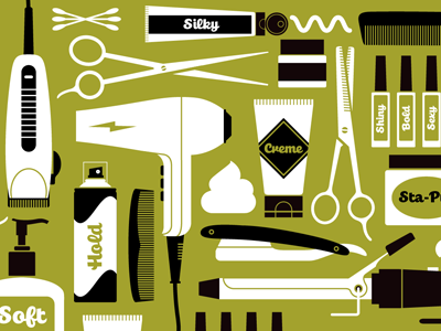 Salon Spaces illustrations dryer hair nails razor salon scissors tools
