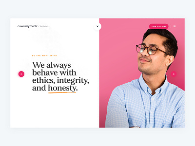 CoverMyMeds Core Values core corporate cover my meds design healthcare orange pink script values web
