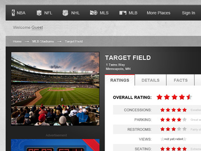 Sports Field Detail crumbs minnesota mlb navigation ratings reviews sports tabs target field