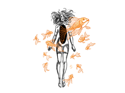 Empowered Tenderness adobephotoshop art artwork goldfish graphic illustration soul woman