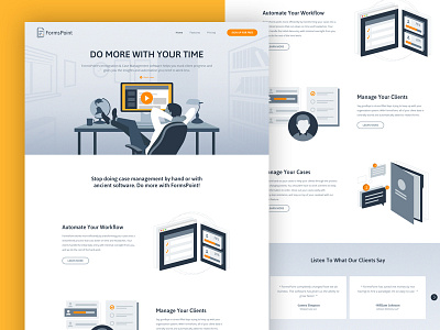 Forms Point blue desk grey illustration landing page office orange software vector website