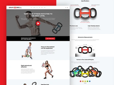 Gripbell fitness hero home page landing page red ui web design website weights workout