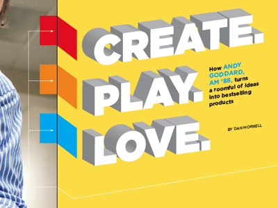 Create. Play. Love. feature magazine opener type