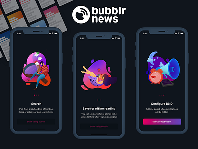 Bubblr News onboarding illustrations