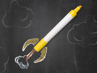 Highlighter becomes more banner cartoon chalk chalkboard clouds doodle fun highlighter illustration rocket