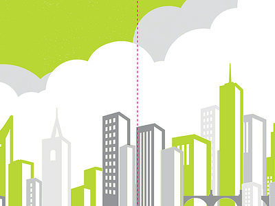 Skyline Preview background branding building city clouds flat green illustration modern vector vintage