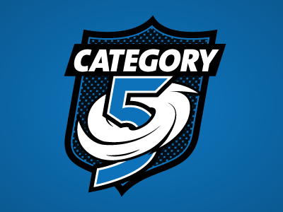 Team Category 5 badge blue game hurricane illustration logo mark shield sports sticker vector