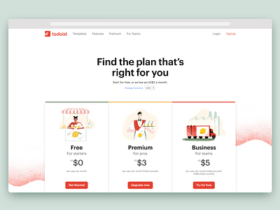 Todoist Pricing Page app design icon illustration landing page live marketing pricing productivity project real task management todo todoist web web design website