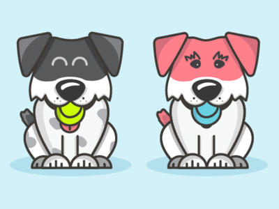 Ruby animal charaters cartoon cute dog dog illustration fetch fun funny outlines pet play playful puppy ruby schnauzer sitting dog tennis ball tongue wag