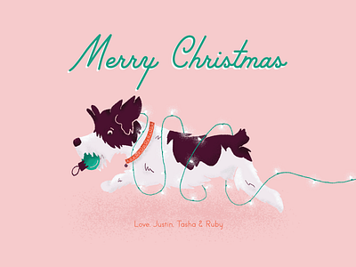 Ruby's Christmas 2019 card character christmas cute dog holiday illustration lights mid century modern ornament procreate