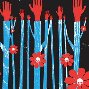 Hands & Stalks & Skulls black blue dark flowers hand hands printed red screenprint mock silkscreen mock skulls spring stalks strawberryluna texture