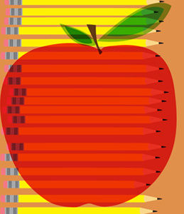 Apple & Pencils apple back to school caramel brown green illustration leaves overlays overprints pencils red strawberryluna yellow