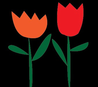 Tulips sketch black flowers green illustration leaves mod modern orange petals red shapes simple sketch stems strawberryluna tulips