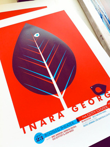 Inara George silkscreen poster birds clean cyan design family tree gig poster hand pulled print illustration inara george mod overprint printmaking red screen print simple