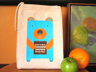 Lunch Bear lunch bag blue brown canvas cotton design eco conscious eco friendly good illustration lunch bag lunch bear natural orange products recycled screen printed silkscreen