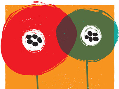 Andrew Bird & Death Cab For Cutie abstract andrew bird black color overlay death cab for cutie flowers gig poster hand printed hand pulled illustration orange overprint poppies poster red rock screen print silkscreen poster teal