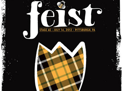 Feist black bumble bee feist flower gig poster gold green halftone hand printed hand pulled illustration plaid poster rock screen print silkscreen poster tartan tulip typography