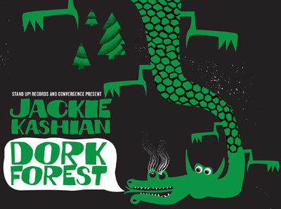 The Dork Forest Live black custom lettering custom type dragon green illustration jackie kashian podcast poster printmaking scales screen print silkscreen smoke strawberryluna texture the dork forest wood grain
