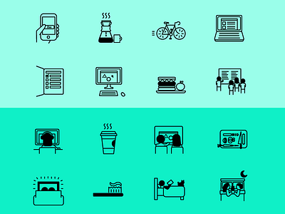 Day in the Life Icon Set bike breakfast downloadable icon set free download icon icon set icons iphone laptop list notebook work
