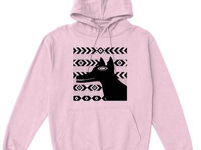 Black dogwolf! animal artist clothes disign everpress hoody illustration merch pink print
