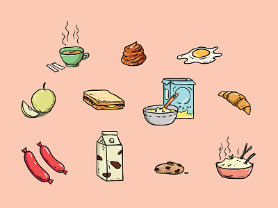 Breakfast Handdrawn breakfast cartoon character cute food handdrawn icon illustration retro sticker vector