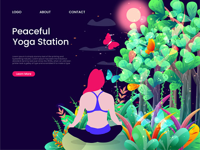 Peaceful Yoga Station Illustration illustration landing page illustration landscape light illustration yoga