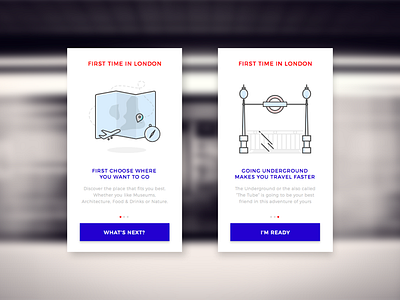 First time in London - Onboarding Screens app buttons flat illustrations london map onboarding plane screen travel ui underground