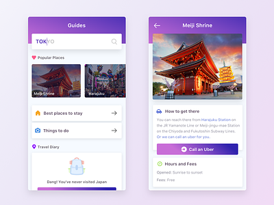 City Guides app dailyui gradients guides iphone itinerary japan travel