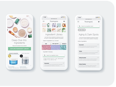 Neutrogena Ingredient Library design ui