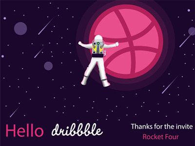hello dribbble astronaut debut design flat galaxy hello dribble illustration vector