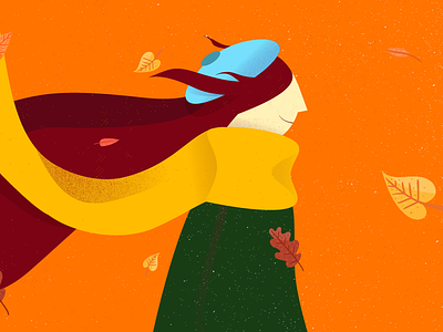 October wind fall girl illustration leaves october scarf wind