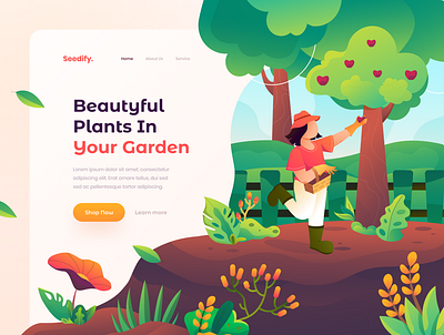 Seedify Illustration design gardening green header header design hero illustration landing pages ui website