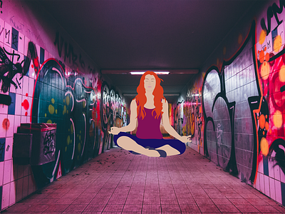yoga witch collage dribbble georgia girl illustration illustrations illustrator paint redhead urban yoga