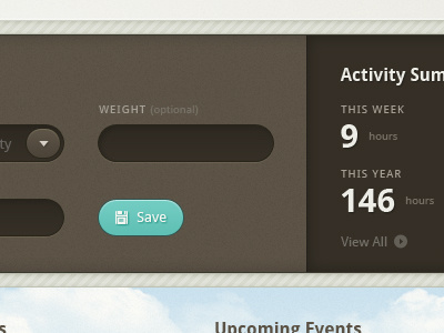 Dashboard for an excercise tracking website buttons dashboard summary text box ui