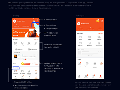 Daraz account page redesign app app design app redesign application application page case study colorful design designideas page redesign product design redesign redesign process ui ui design ux ux design ux ui redesign web web design