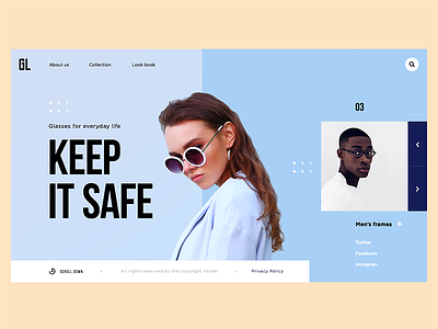 GL Glasses E-commerce Website color fashion interface minimal promo solid typography ui ux web