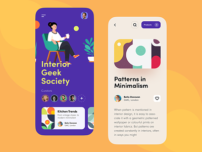 Interior Geek Society Mobile App aesthetics android artwork blog catalogue color decoration design furniture graphic interior ios mobile product social app ui ux