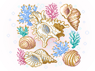 Pixel Art corals design draw gradient illustration photoshop pixelart pixelartist pixels shells sketch summer