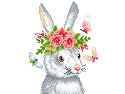 Pixel Art animal character design design flowers graphicdesign illustration illustration art pixelart pixelartist pixels rabbit